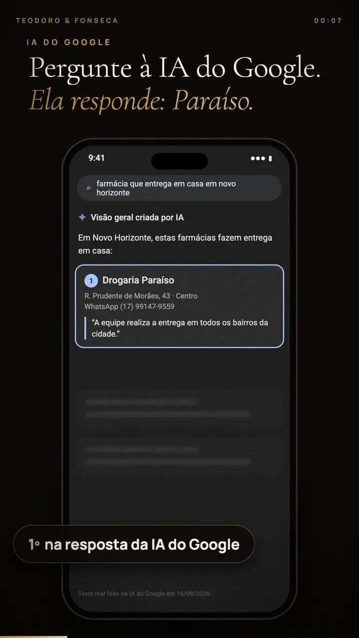 Drogaria Paraíso citada na resposta da IA do Google
